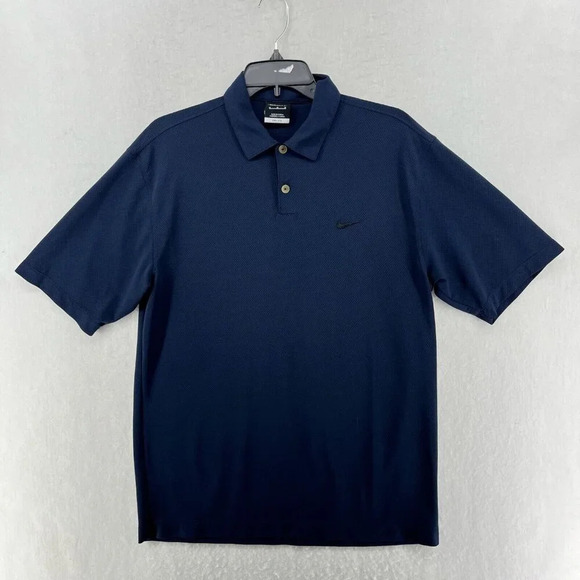 Nike Polo Shirt Men's Sz M Blue Golf Dri-Fit Embroidered Logo 2-Button Collared - Picture 1 of 10